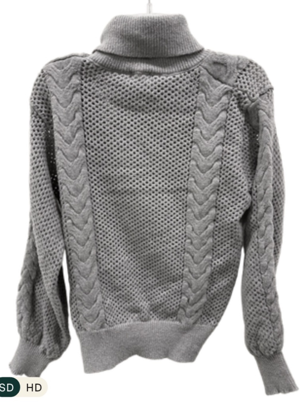 MODESEES Women's Gray Casual Cable Knit Turtleneck Sweater, Size L - Picture 2 of 4